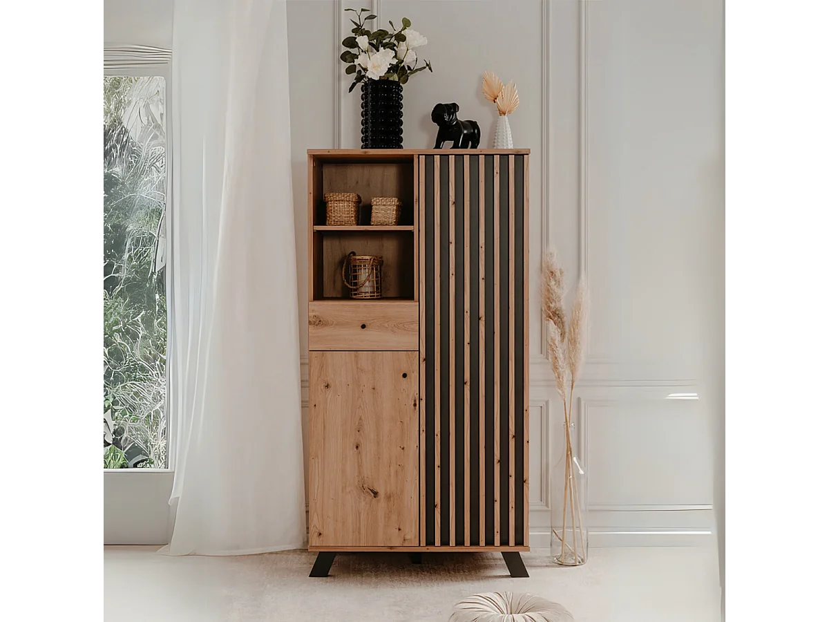 Buffet haut 2 portes, 2 niches et 1 tiroir H156 cm - LUBLIN