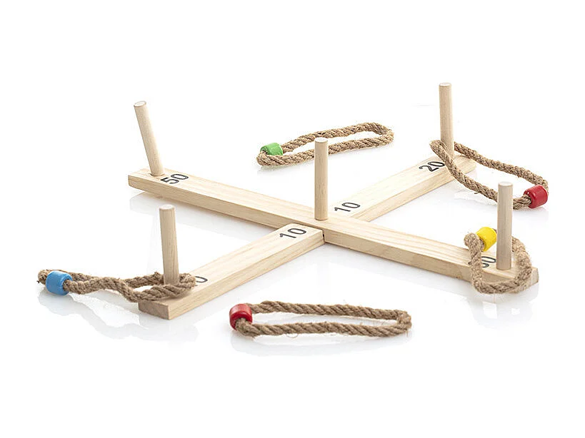 Jeu de lancer d'anneaux en bois pour l'extérieur - Naturel clair