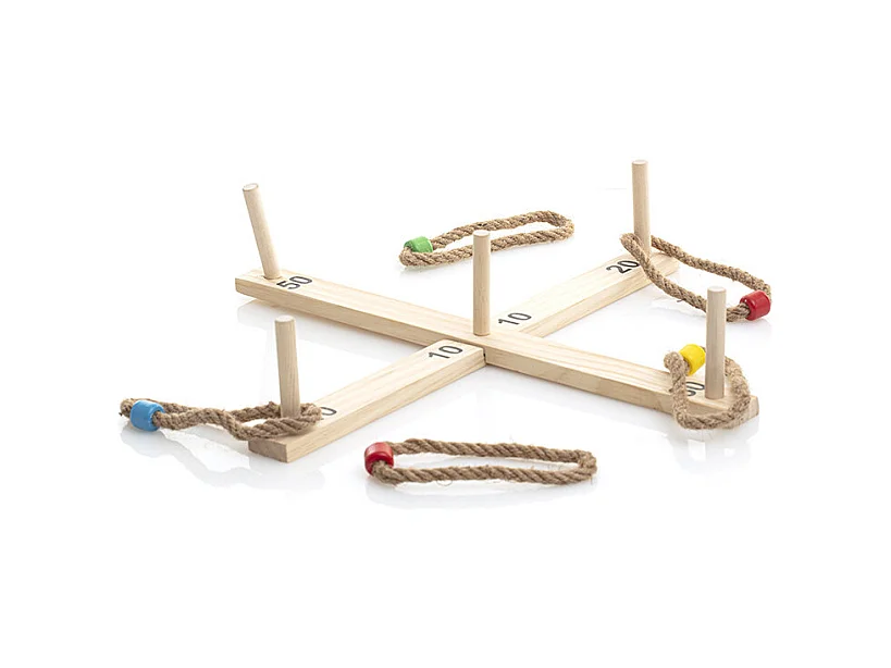 Jeu de lancer d'anneaux en bois pour l'extérieur - Naturel clair
