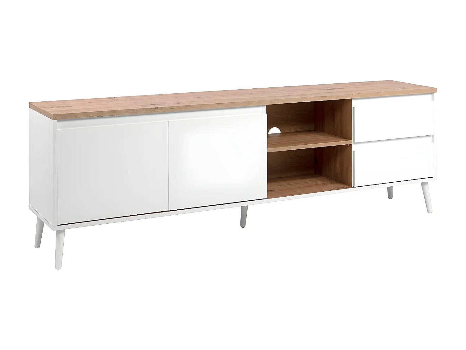 TV-Möbel mit 2 Türen, 2 Nischen und 2 Schubladen im Eiche Dekor B186 cm - Zamos