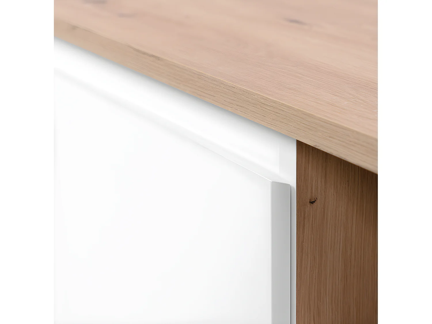 Meuble TV 2 portes, 2 niches et 2 tiroirs décor chêne L186 cm - Zamos