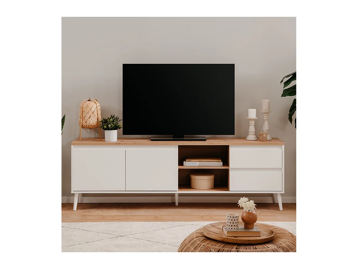 Mueble Tv Linz 2 Puertas 2 Cajones 186X59X36 Blanco
