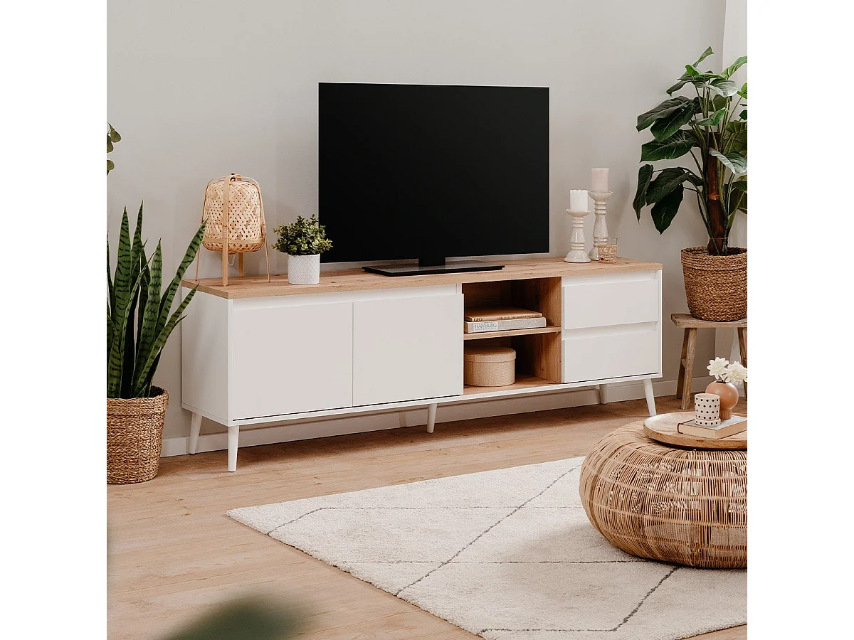 Mueble Tv Linz 2 Puertas 2 Cajones 186X59X36 Blanco