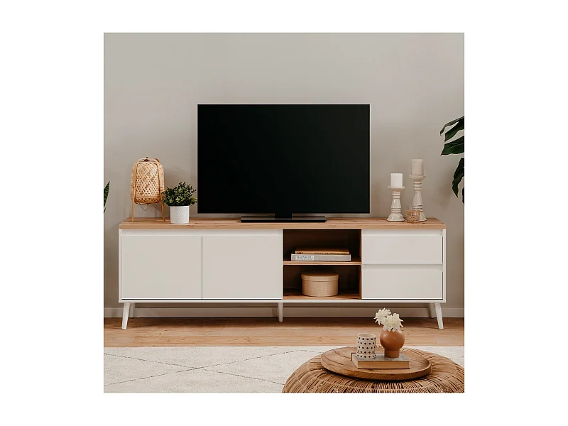 Mueble Tv Linz 2 Puertas 2 Cajones 186X59X36 Blanco