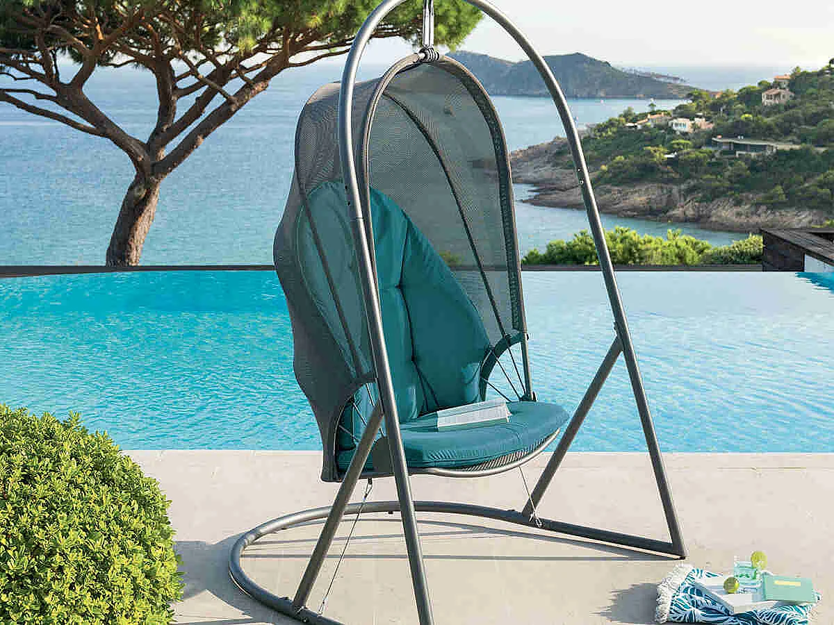 Fauteuil oeuf suspendu en aluminium émeraude et graphite Pacha - Hespéride