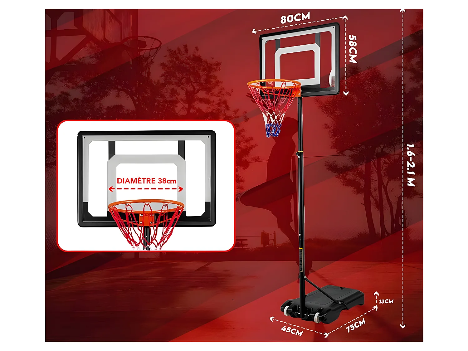 Panier de basket 1.60 m à 2.10 mTraining