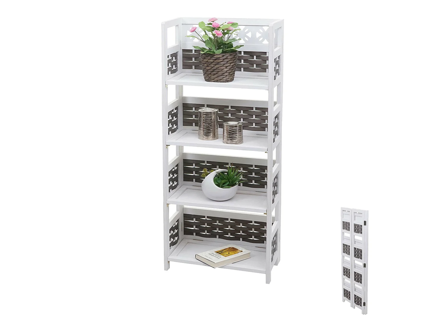 Étagère MCW-K86,  blanc, tressage gris