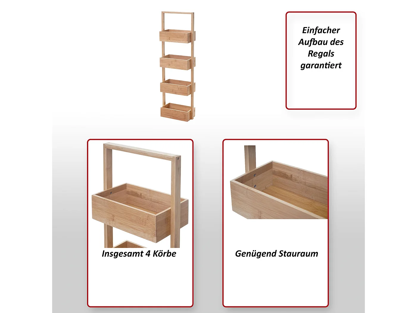 Étagère MCW-B78 4 paniers Bambou