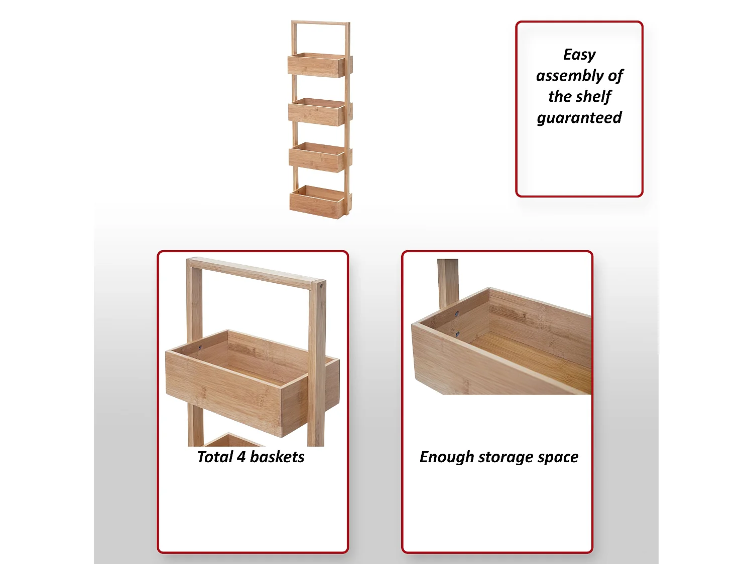 Étagère MCW-B78 4 paniers Bambou