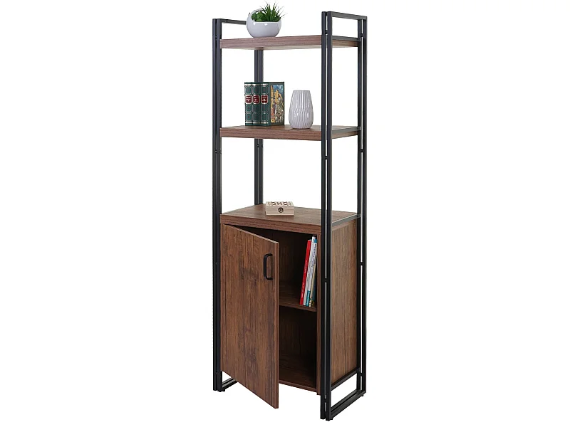 Libreria scaffale 3D MDF MCW-A27 scomparto con sportello legno metallo color rovere