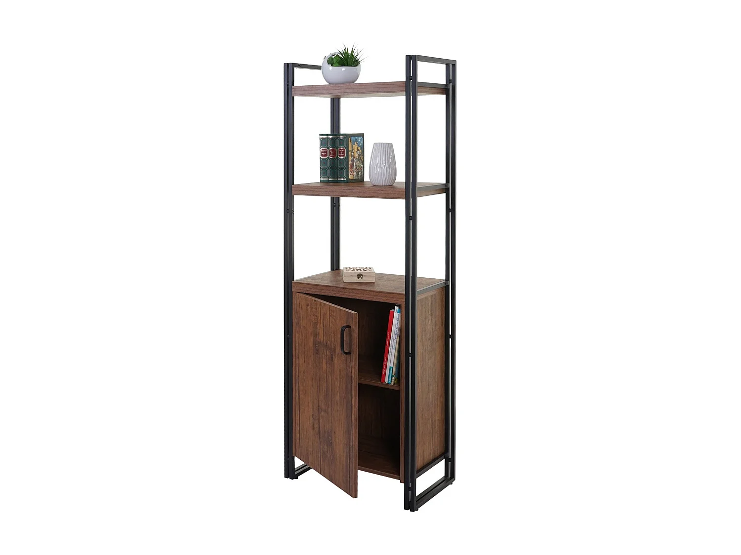 Bücherregal MCW-A27, Regal Standregal Wohnregal, Staufach mit Tür 165x55cm 3D-Struktur Wildeiche-Optik