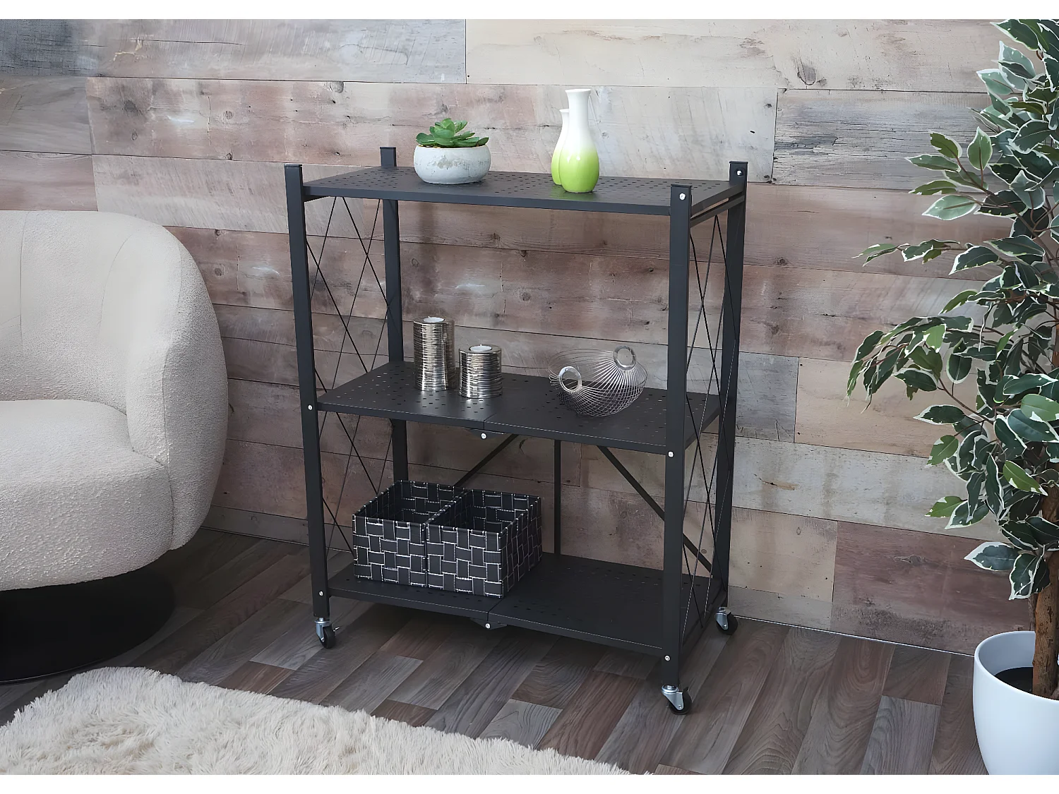 Étagère MCW-J85 pliable,  noir, 3 niveaux