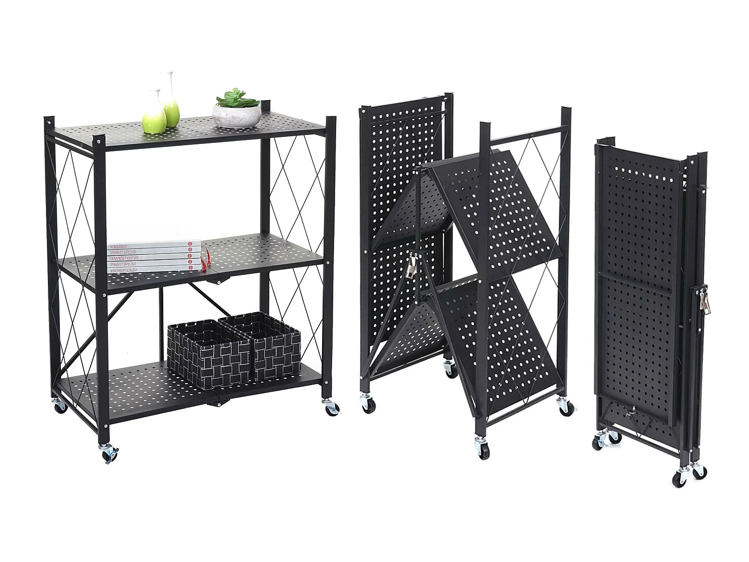 Étagère MCW-J85 pliable,  noir, 3 niveaux