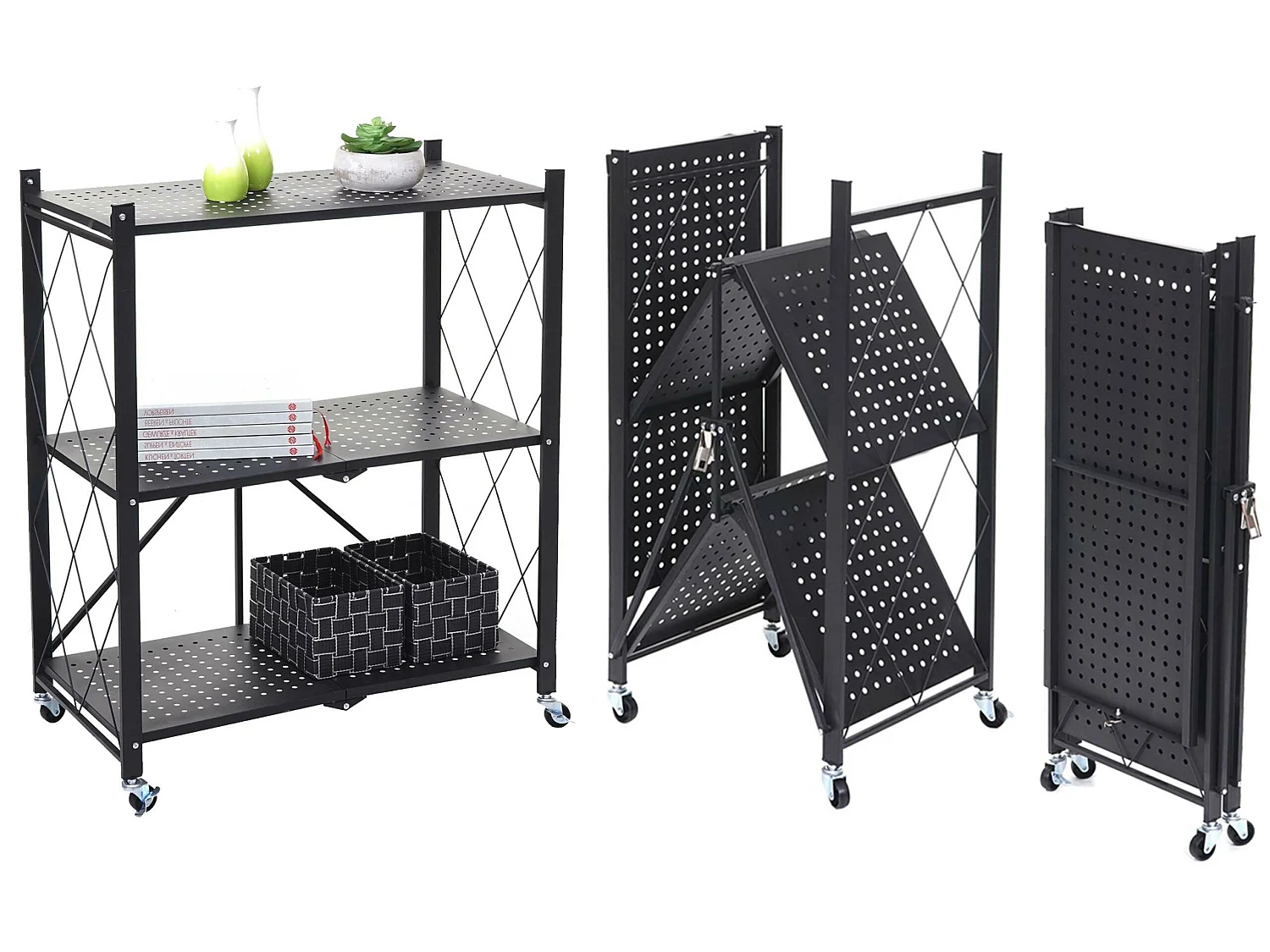 Étagère MCW-J85 pliable,  noir, 3 niveaux
