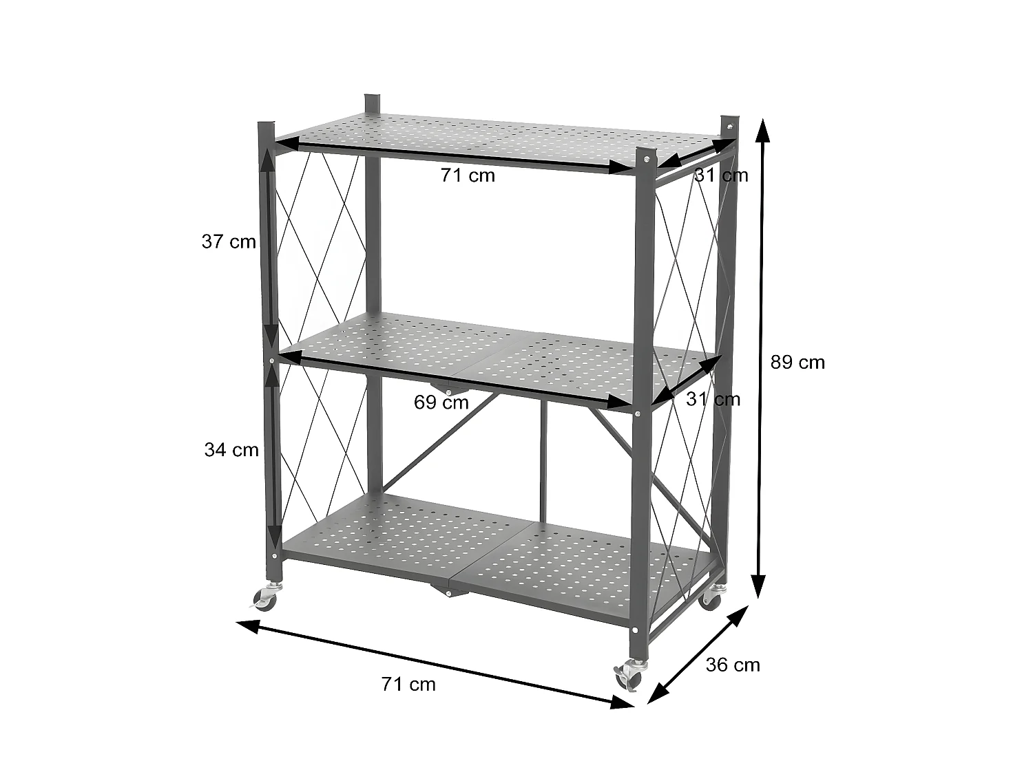 Étagère MCW-J85 pliable,  noir, 3 niveaux