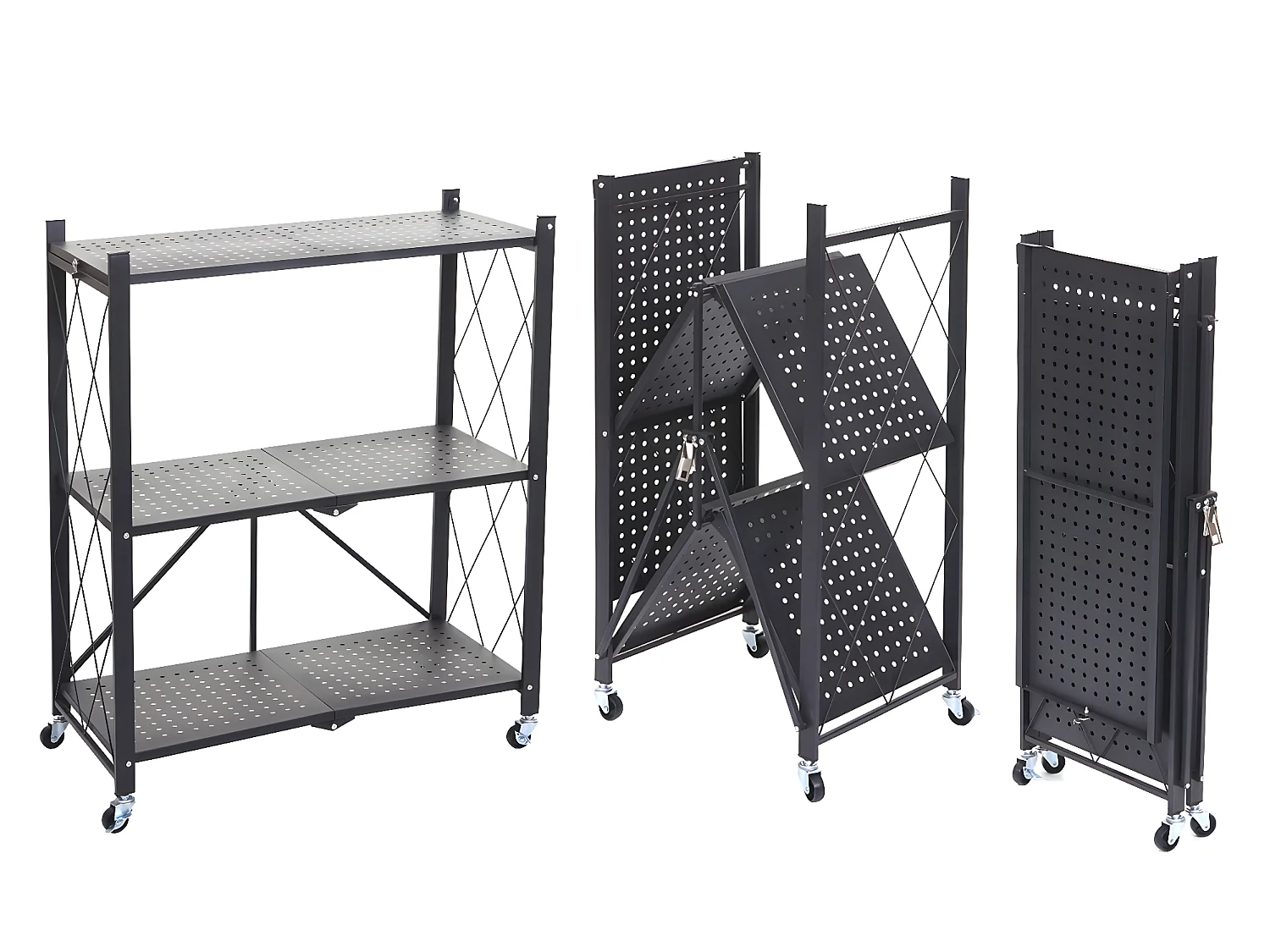 Étagère MCW-J85 pliable,  noir, 3 niveaux