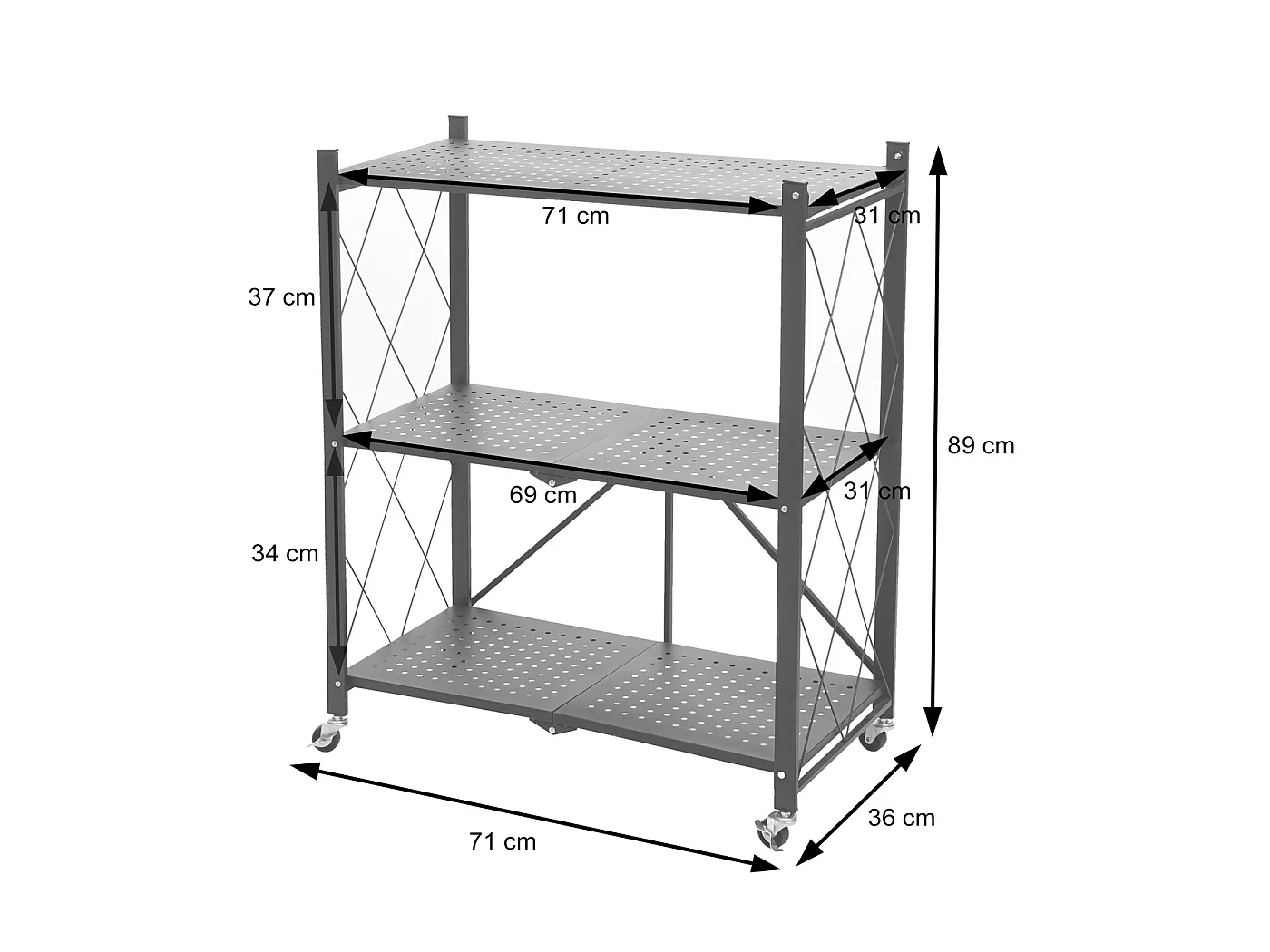 Étagère MCW-J85 pliable,  noir, 3 niveaux