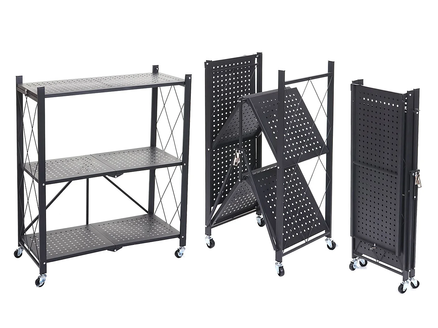 Étagère MCW-J85 pliable,  noir, 3 niveaux