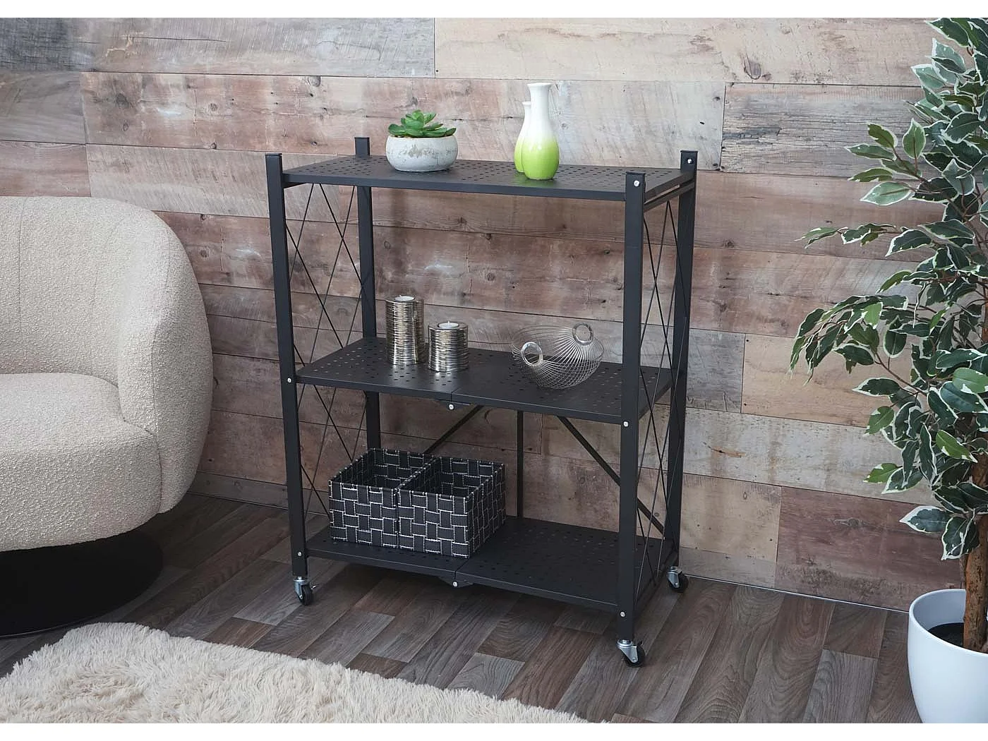 Étagère MCW-J85 pliable,  noir, 3 niveaux