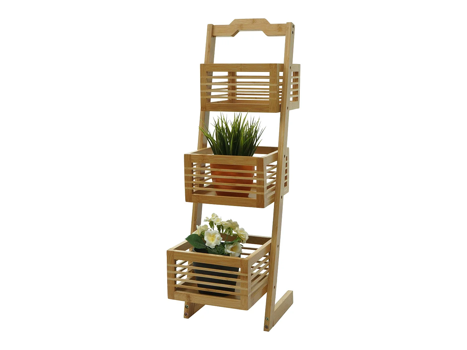 Scaffale 3x ceste portaoggetti portavasi bagno piante MCW-M21 77x23x30cm bambù