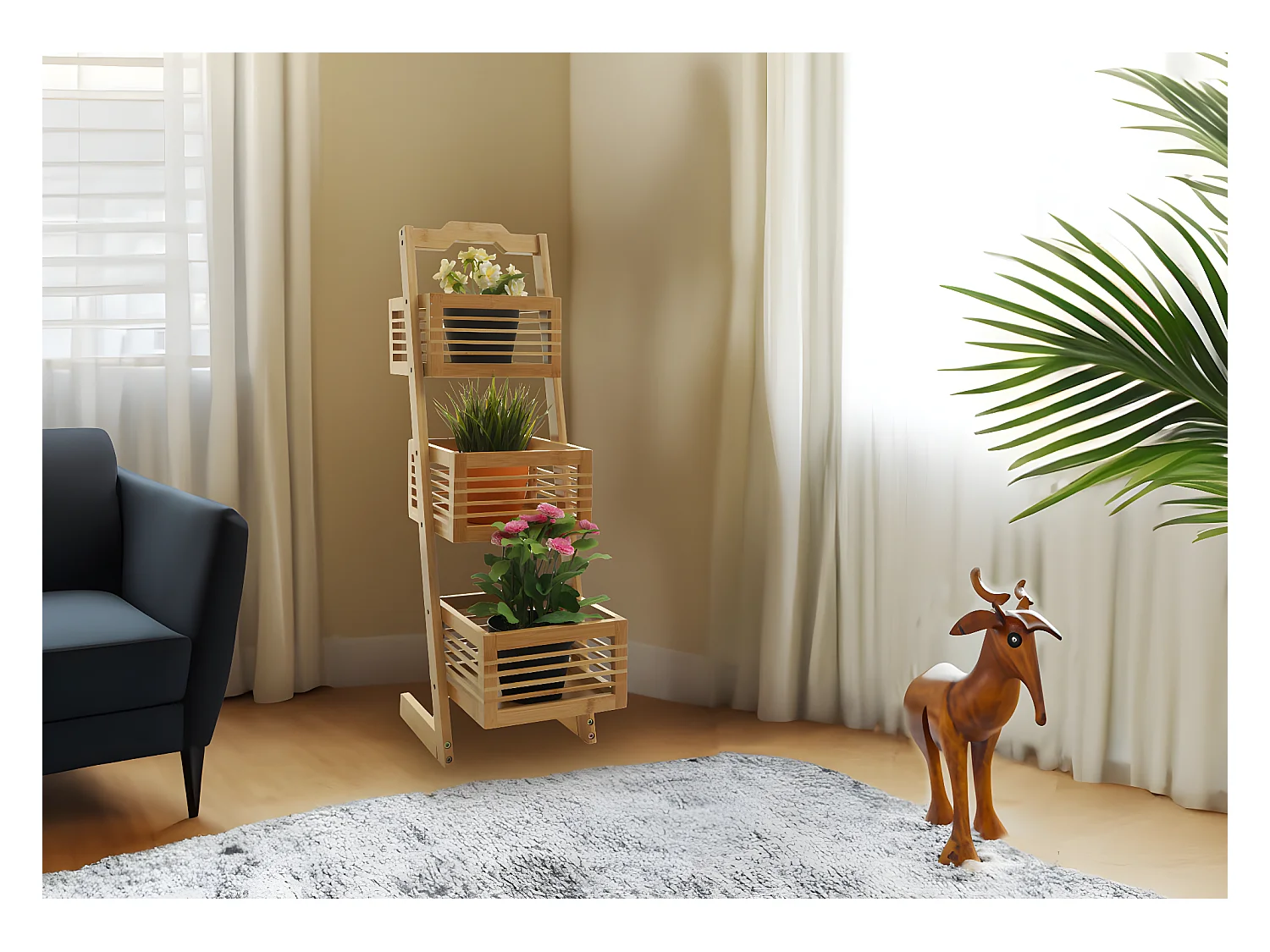 Scaffale 3x ceste portaoggetti portavasi bagno piante MCW-M21 77x23x30cm bambù