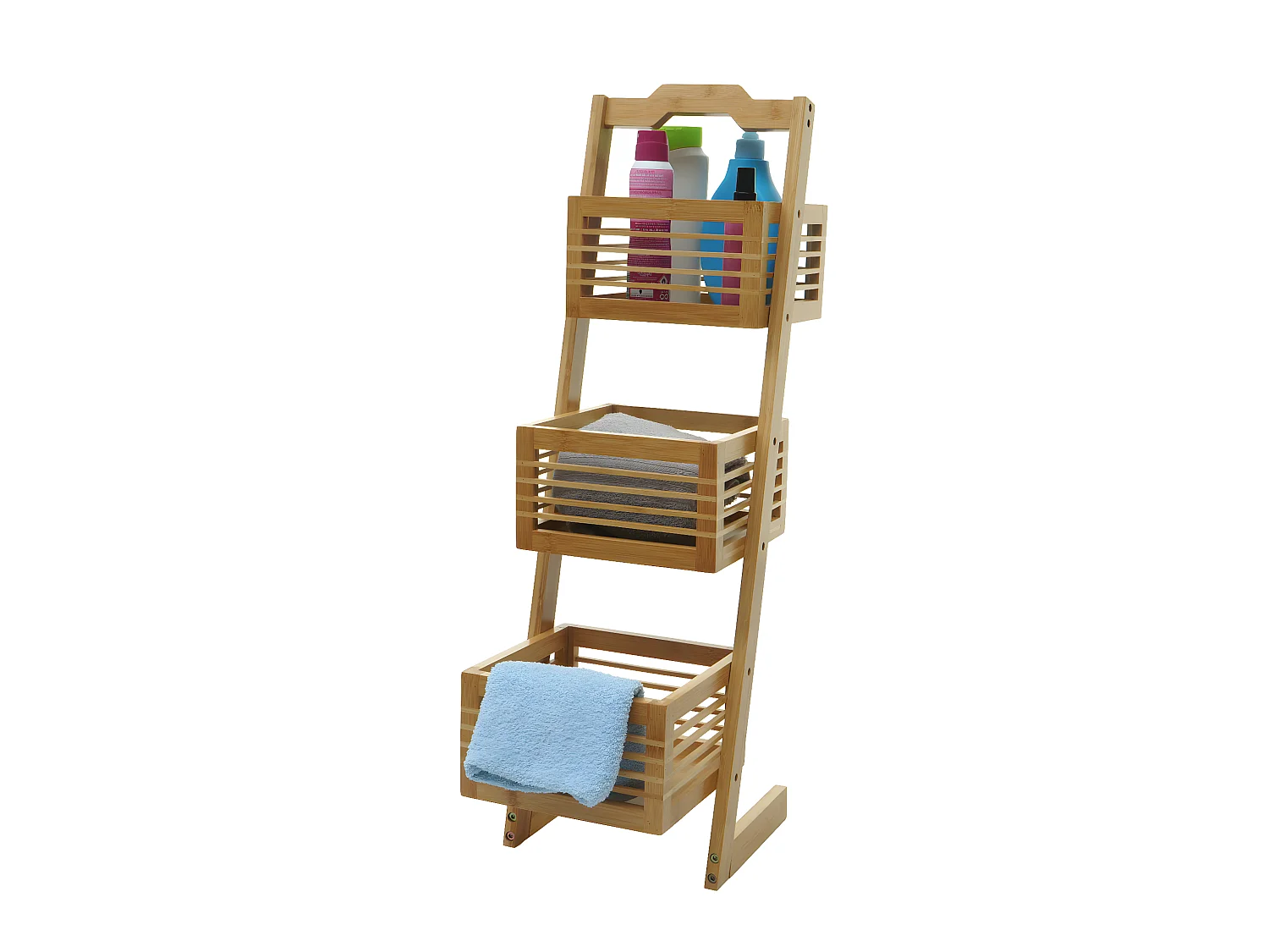 Scaffale 3x ceste portaoggetti portavasi bagno piante MCW-M21 77x23x30cm bambù
