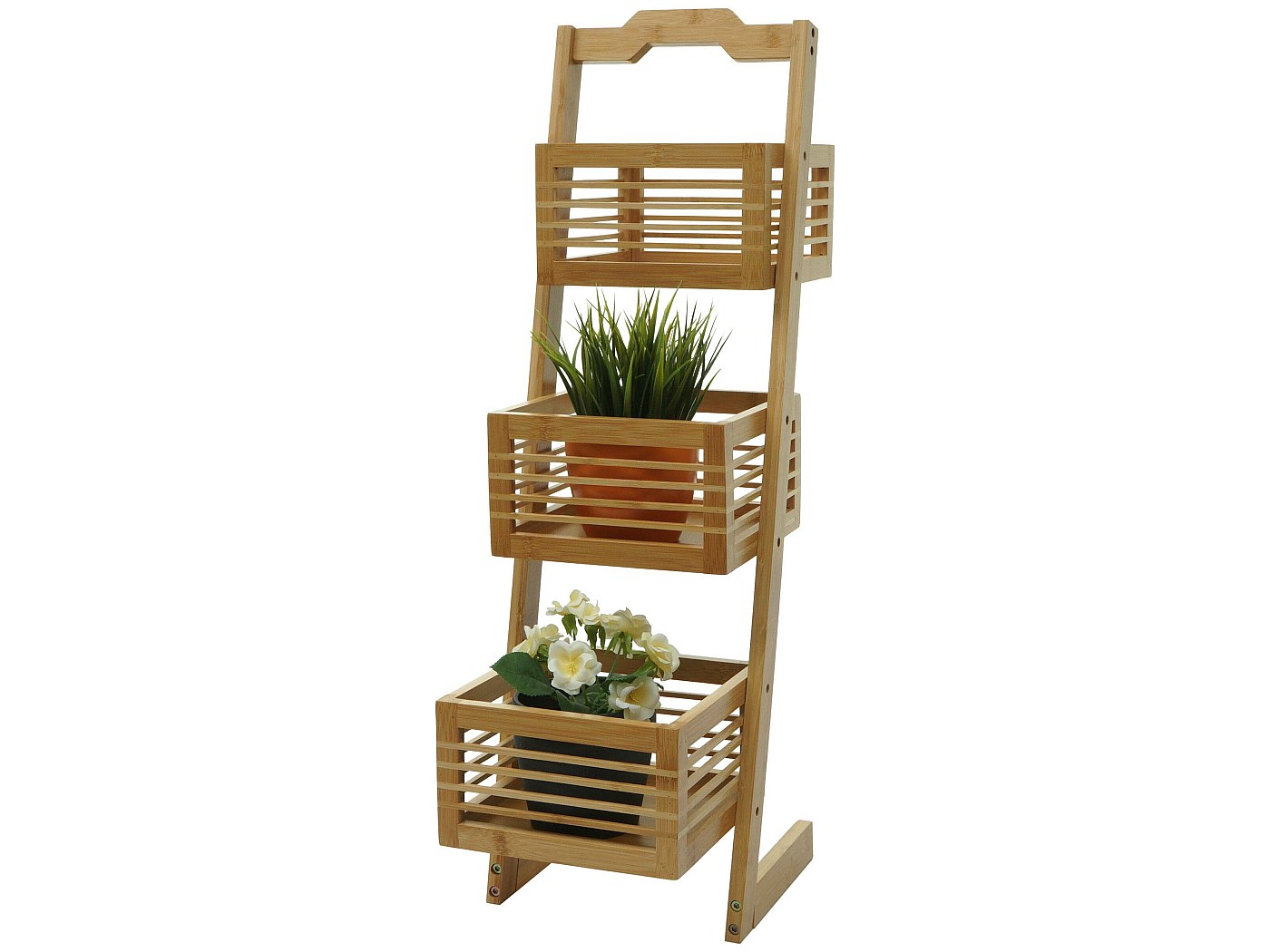 Relaxdays Scaffale Portafiori, Portavasi Con 3 Ripiani E Barra Di Sospensione 145 5x100x38 Cm Bambu Pieghevole Marrone 89465548