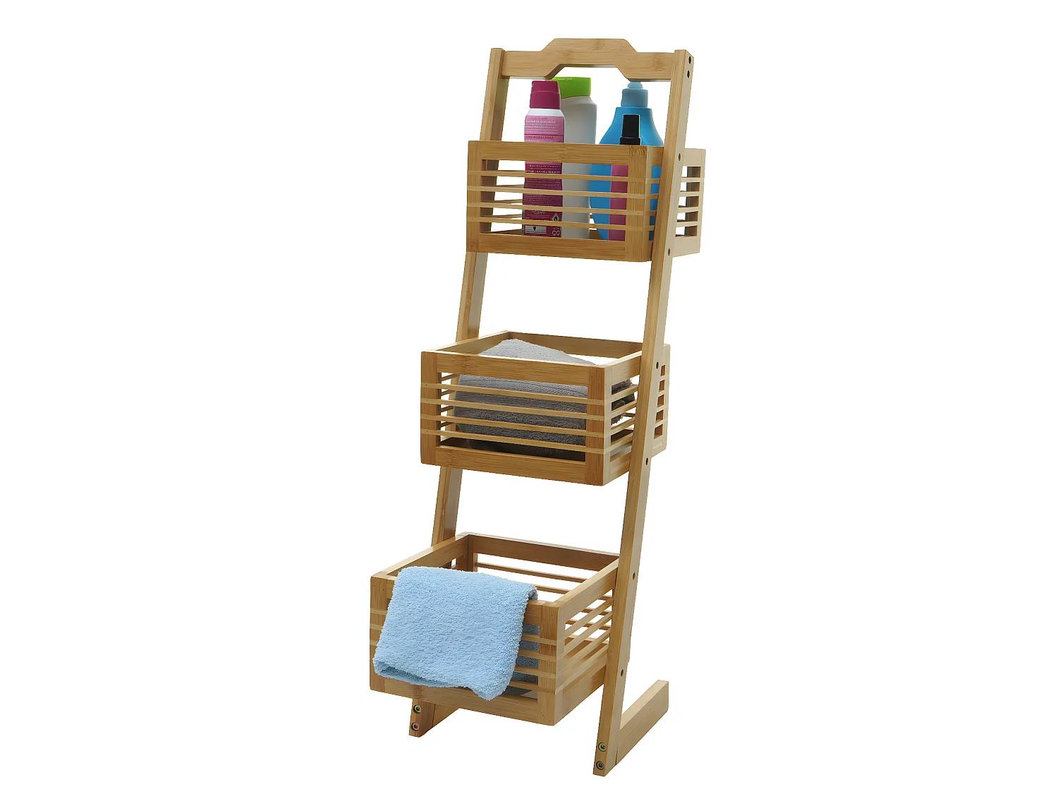 Scaffale 3x ceste portaoggetti portavasi bagno piante MCW-M21 77x23x30cm bambù