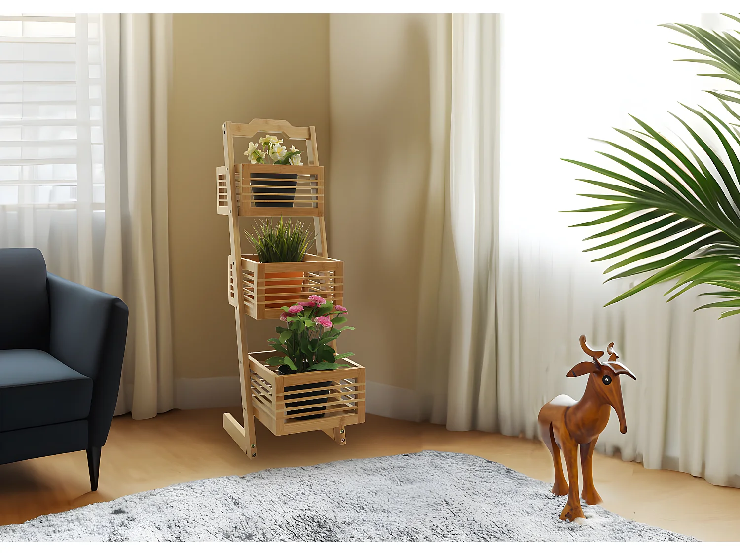 Scaffale 3x ceste portaoggetti portavasi bagno piante MCW-M21 77x23x30cm bambù