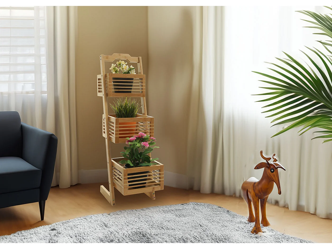 Regal MCW-M21, Standregal Badregal Ablageregal Wohnregal mit 3 Körben, Bambus 77x23x30cm