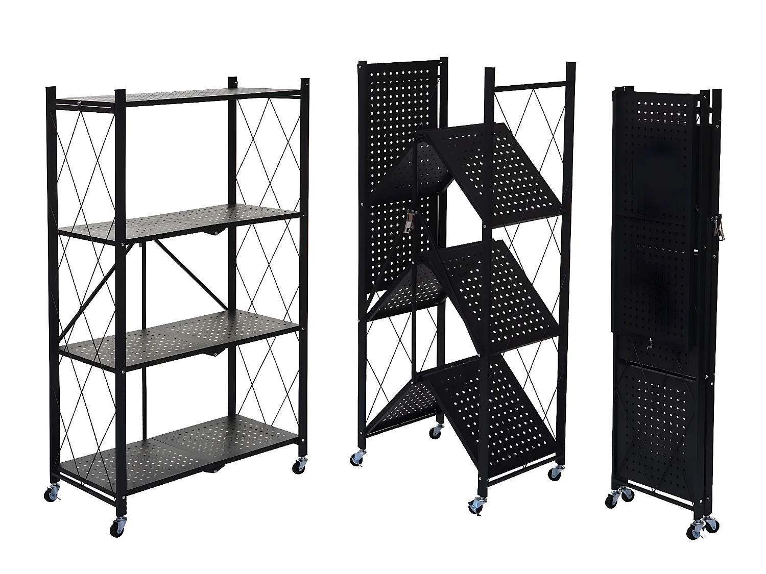 Étagère MCW-J85 pliable,  noir, 4 niveaux