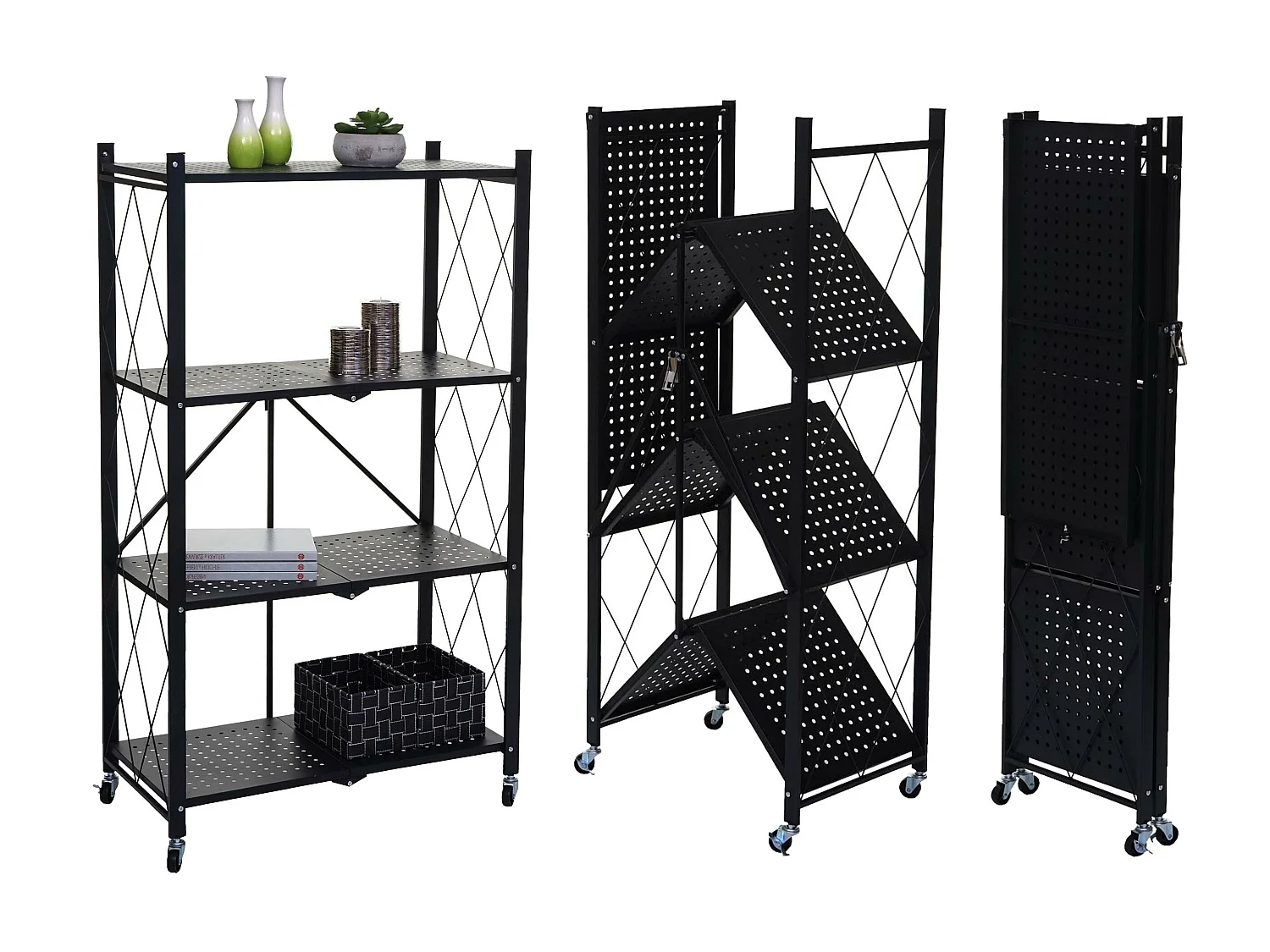 Étagère MCW-J85 pliable,  noir, 4 niveaux