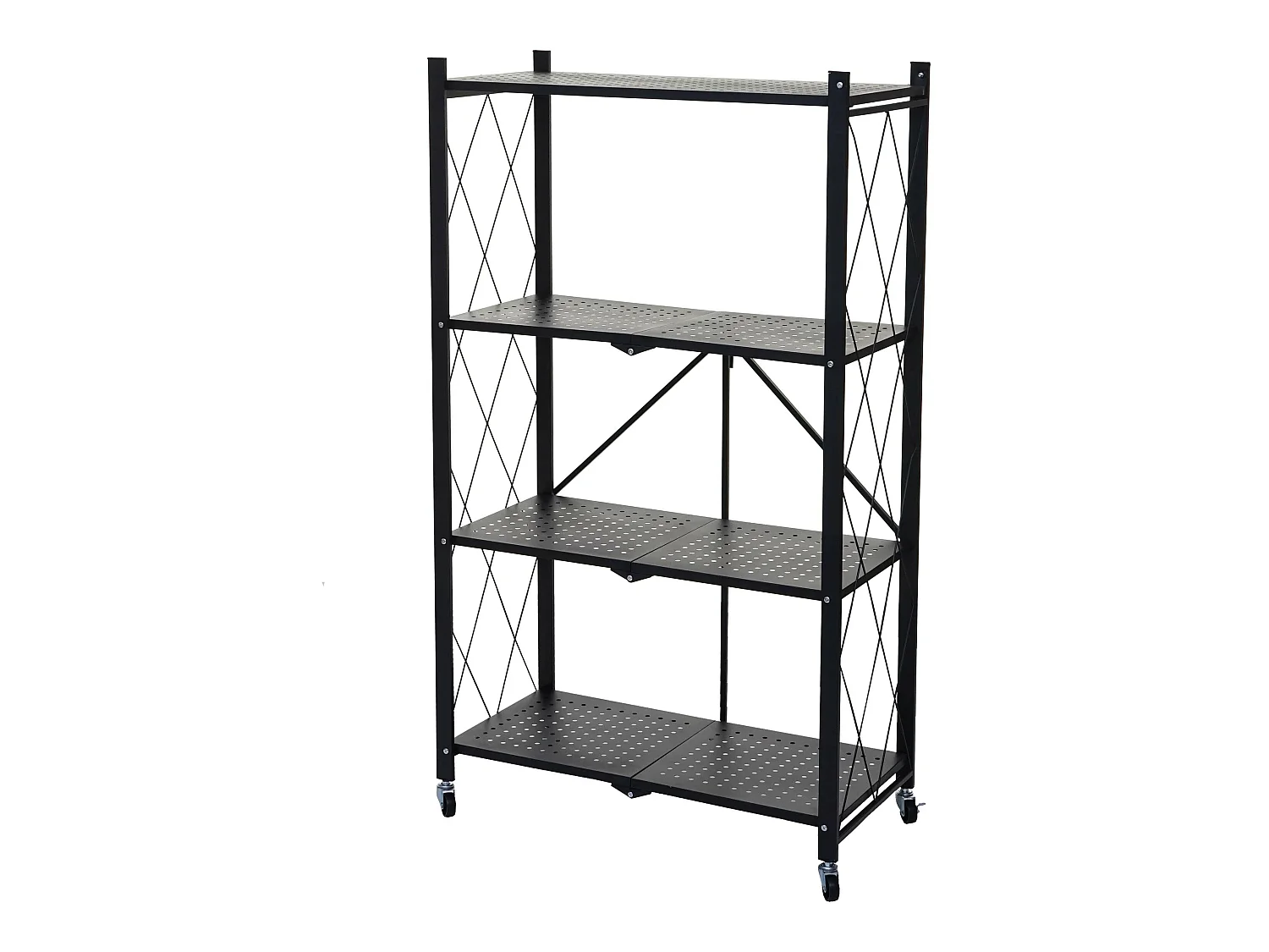 Scaffale libreria MCW-J85 pieghevole con ruote acciaio verniciato 4 ripiani nero