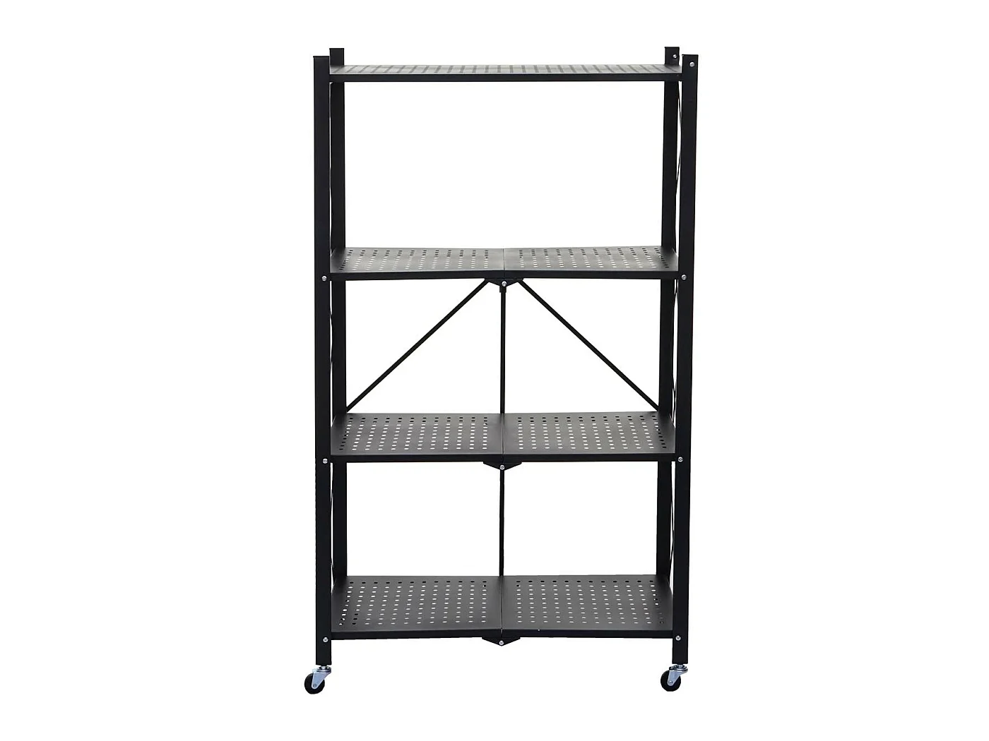 Scaffale libreria MCW-J85 pieghevole con ruote acciaio verniciato 4 ripiani nero