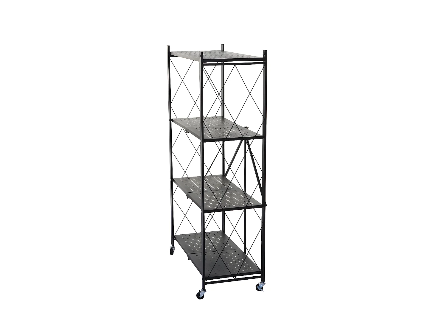 Scaffale libreria MCW-J85 pieghevole con ruote acciaio verniciato 4 ripiani nero