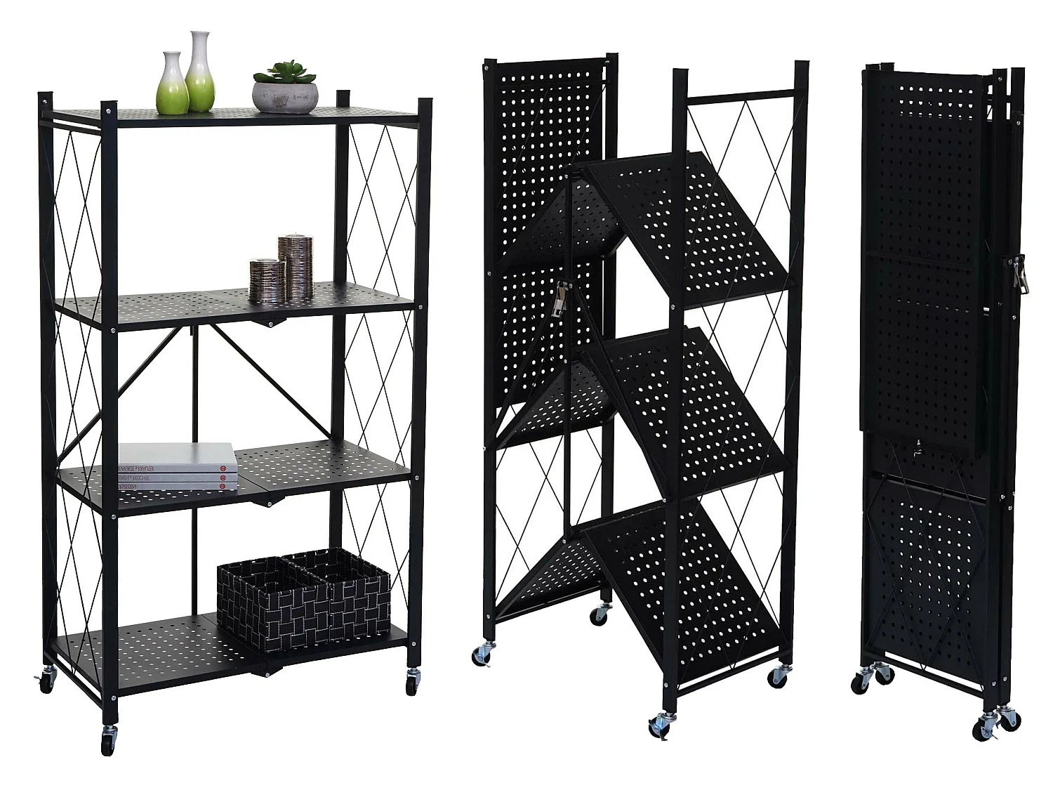 Étagère MCW-J85 pliable,  noir, 4 niveaux