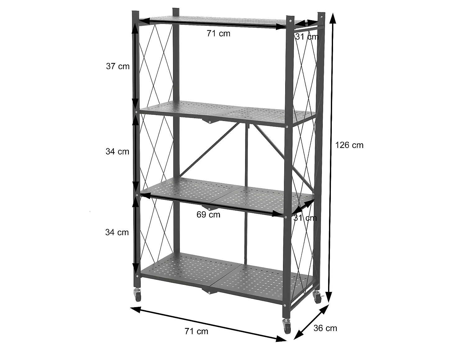 Étagère MCW-J85 pliable,  noir, 4 niveaux