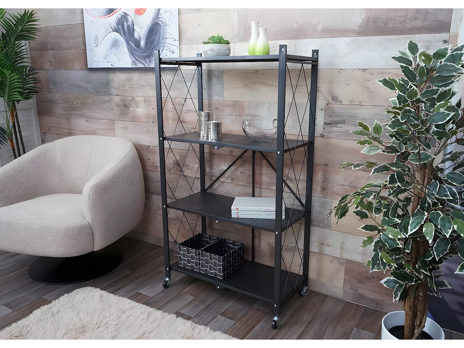 Étagère MCW-J85 pliable,  noir, 4 niveaux