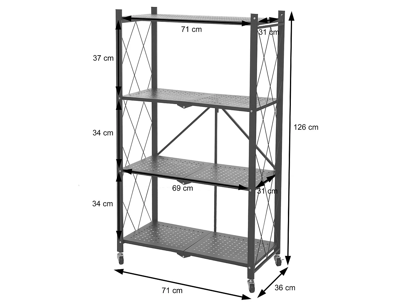 Rek MCW-J85 inklapbaar,  zwart, 4 niveaus