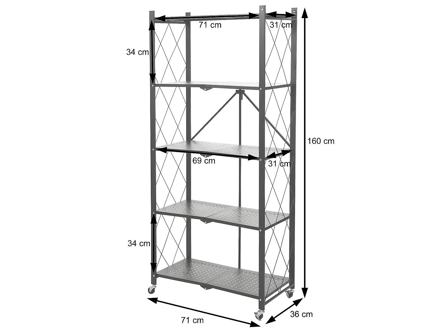 Unidade de prateleiras dobráveis MCW-J85,  preto, 5 níveis