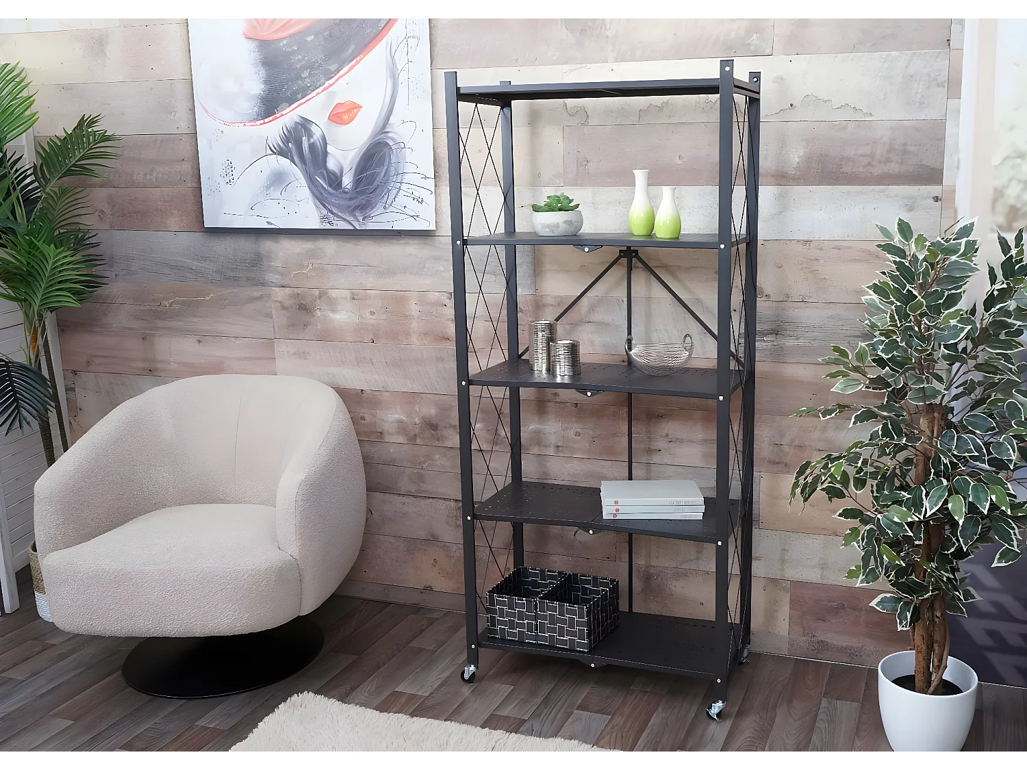 Unidade de prateleiras dobráveis MCW-J85,  preto, 5 níveis