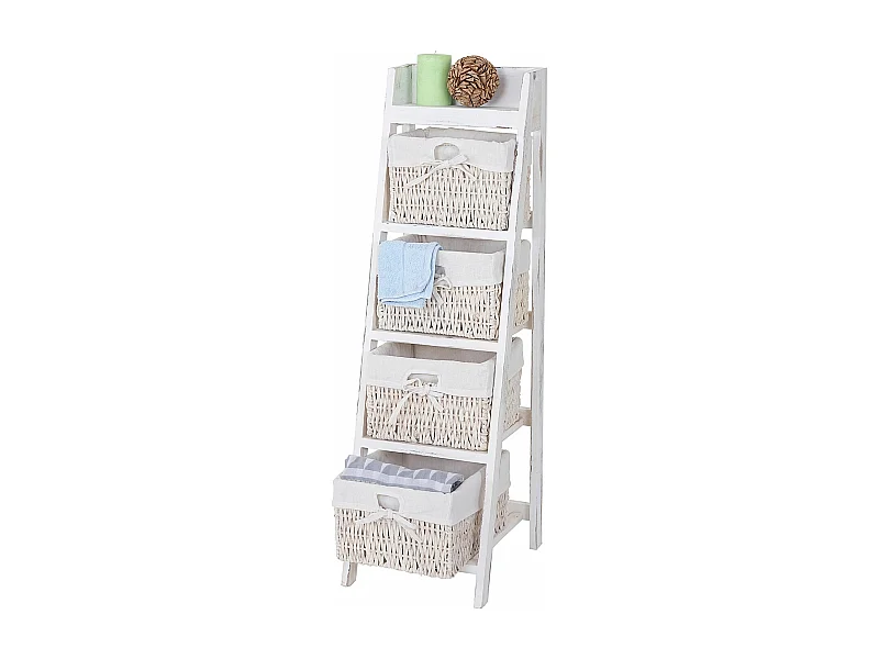 Estantería escalera Franca Shabby look 4 cestas,  blanco