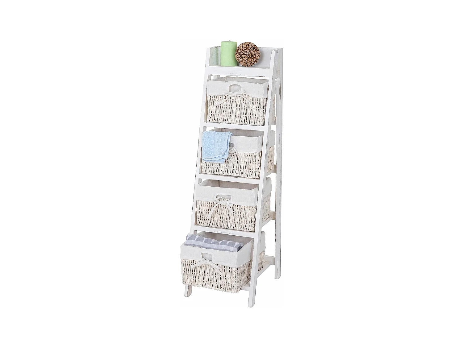 Étagère échelle Franca look shabby 4 paniers,  blanc
