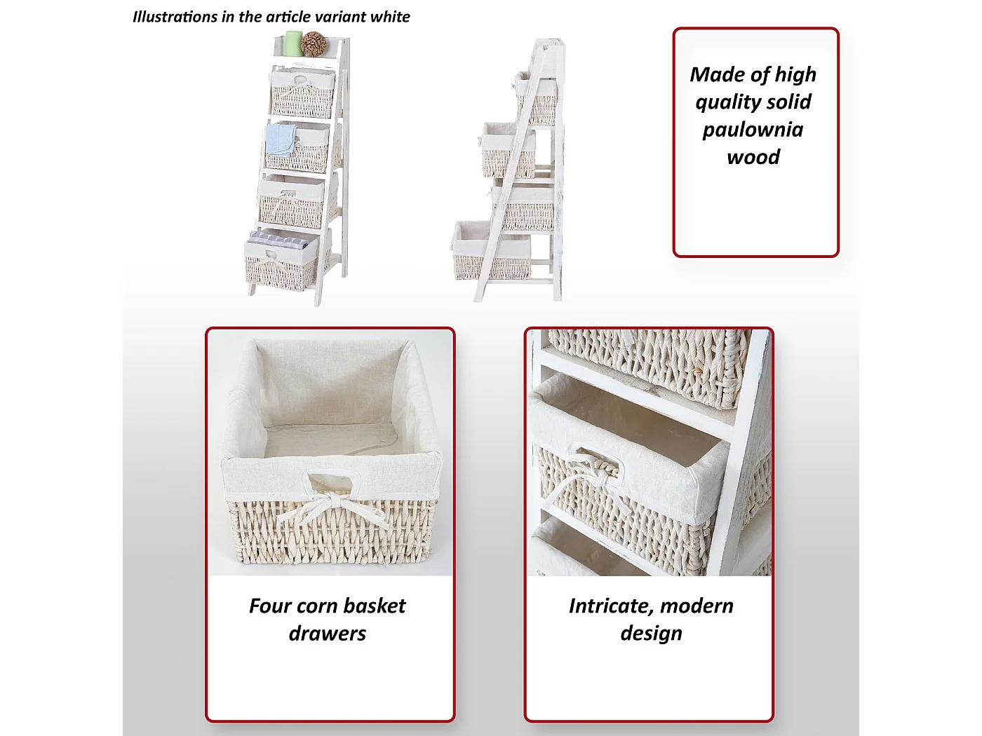 Étagère échelle Franca look shabby 4 paniers,  blanc