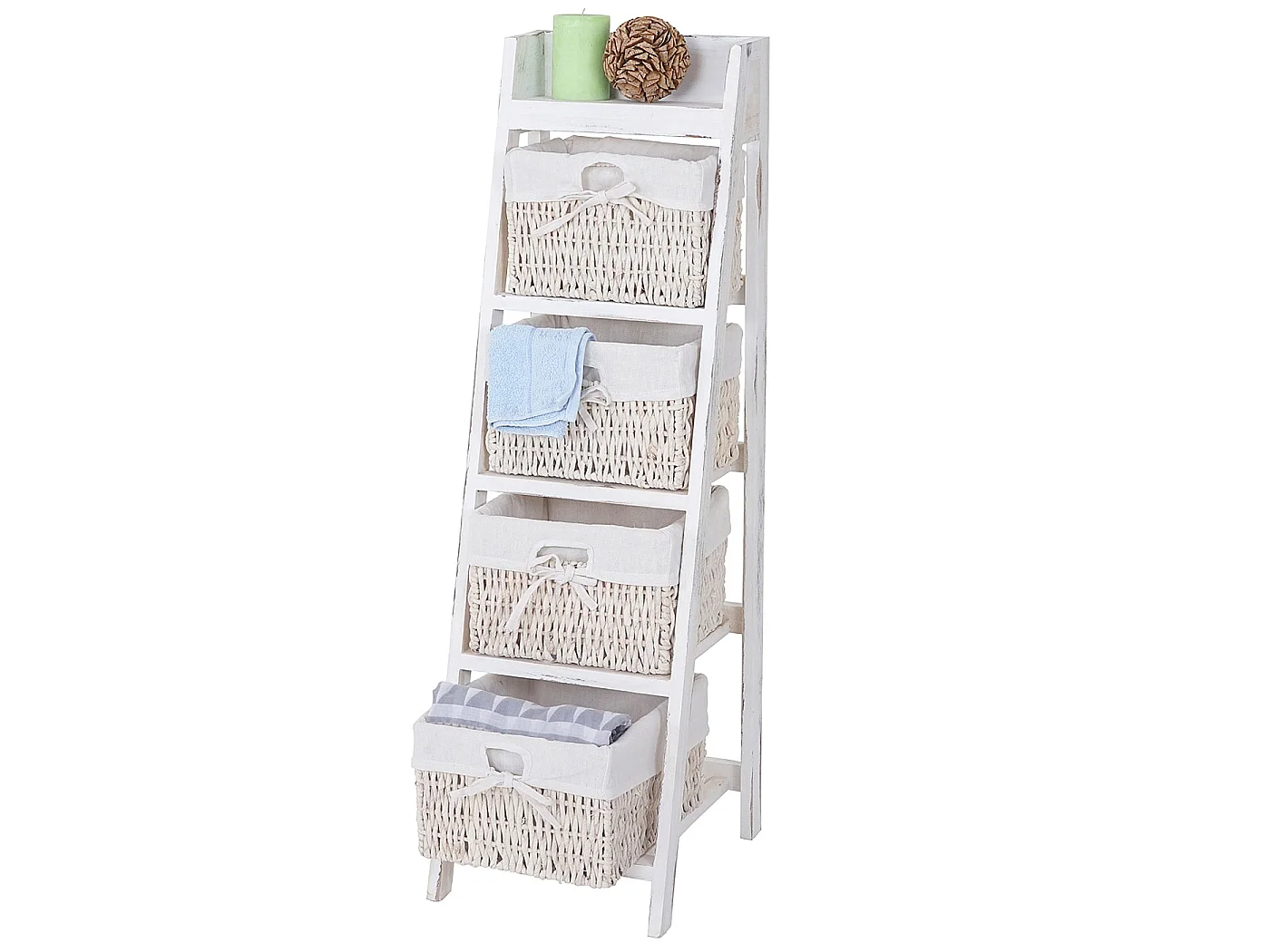 Étagère échelle Franca look shabby 4 paniers,  blanc