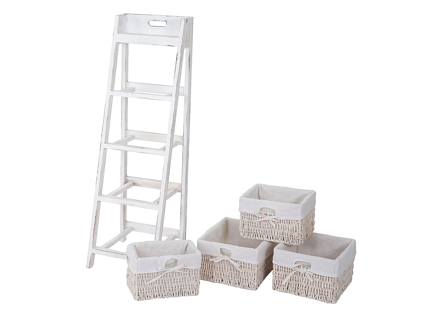 Étagère échelle Franca look shabby 4 paniers,  blanc