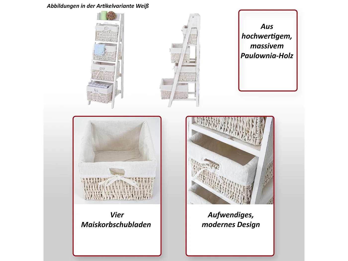 Étagère échelle Franca look shabby 4 paniers,  marron