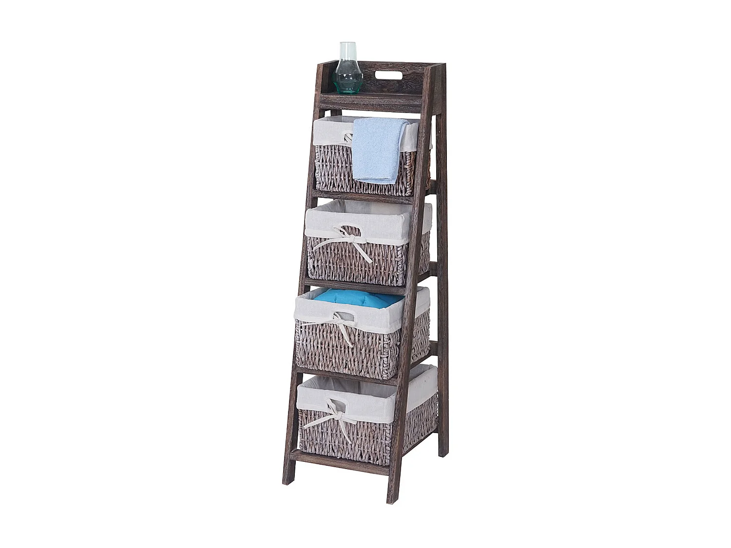 Étagère échelle Franca look shabby 4 paniers,  marron