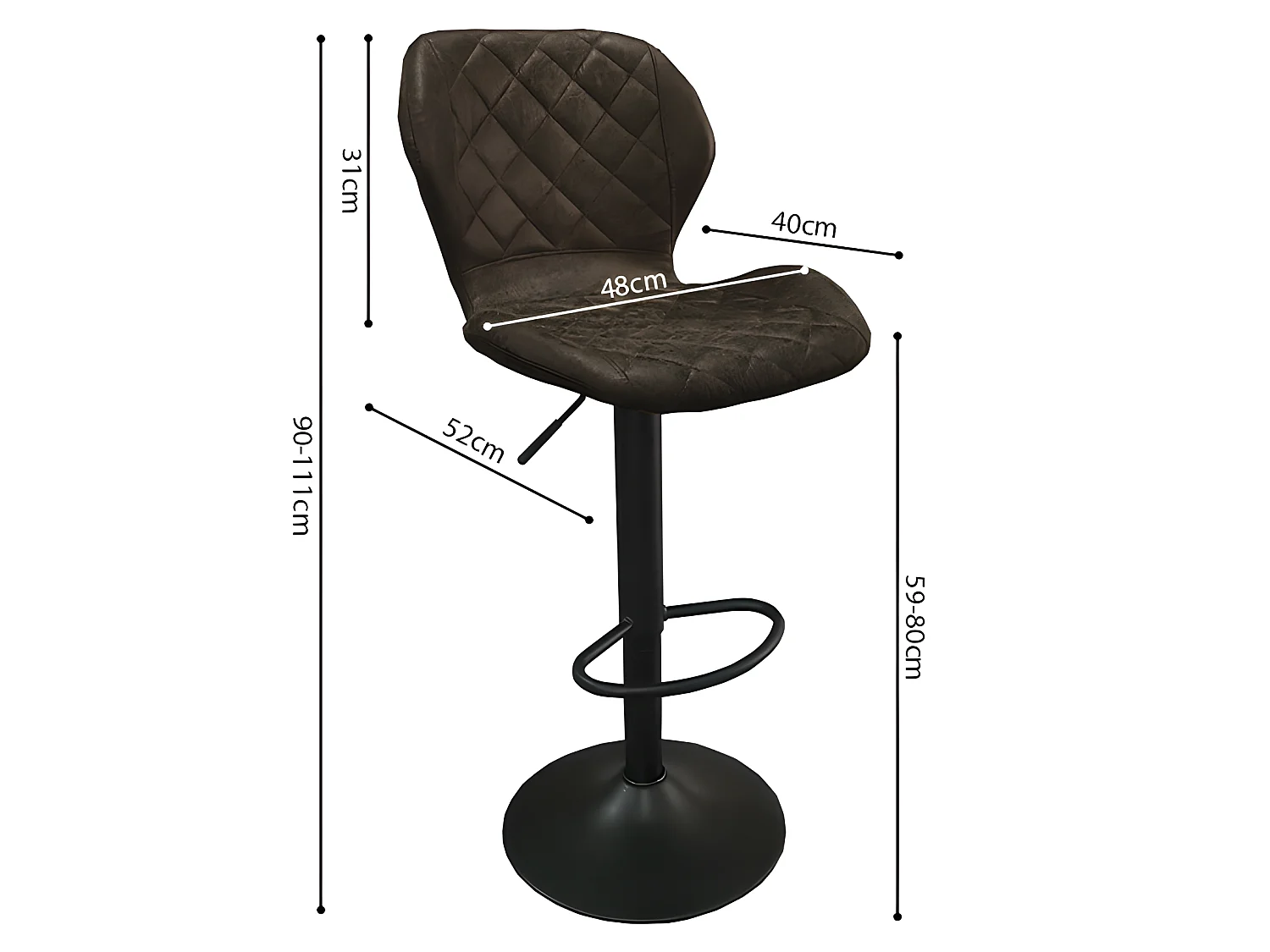 Tabouret de bar pivotant Malaga PU brun foncé