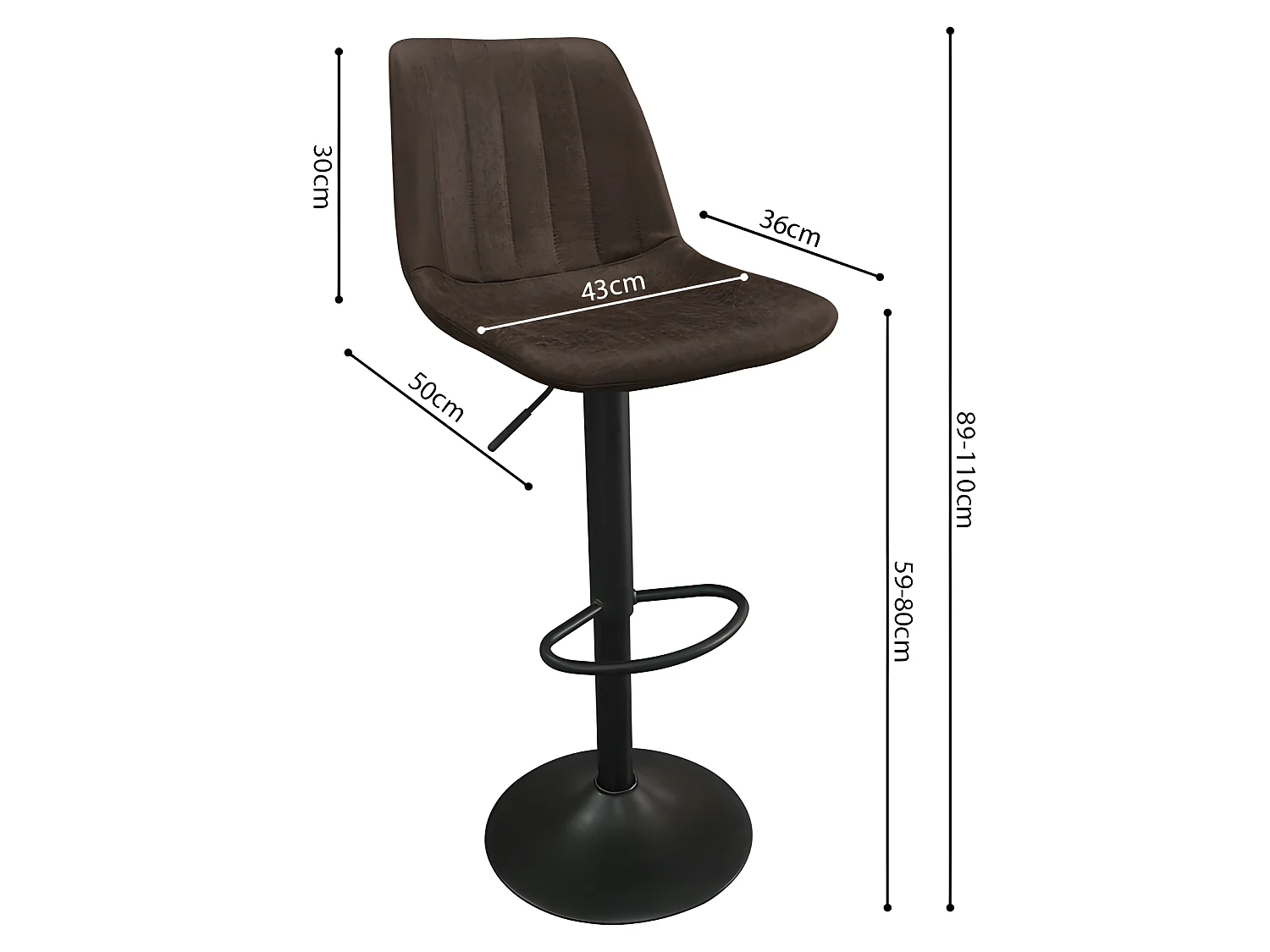 Tabouret de bar pivotant Barcelona PU brun foncé